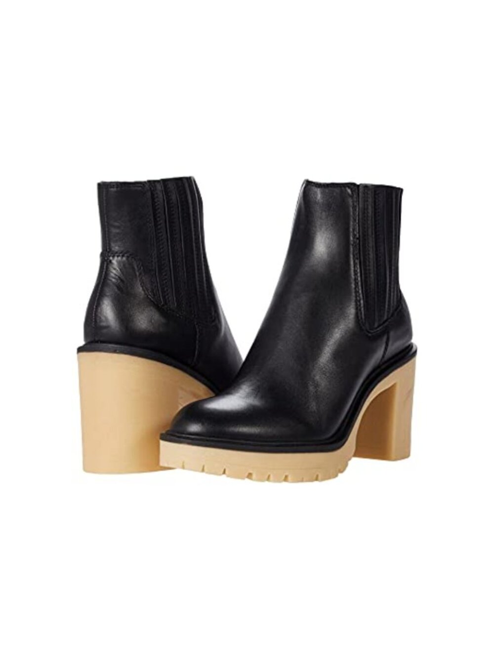 Leather Chelsea Ankle Boot Round Toe Block Heel